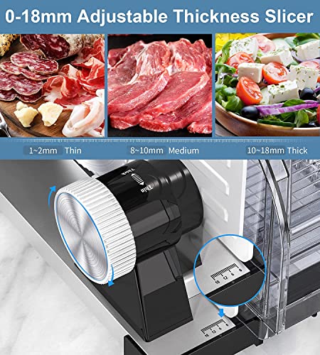 Affettatrice Elettrica da Casa 150W Affettatrice Acciaio Inossidabile Affettatrice Professionale Spessore Regolabile 0-18 mm Affettatrice Piccola per Pane Carne Frutta e Verdura - 8earn