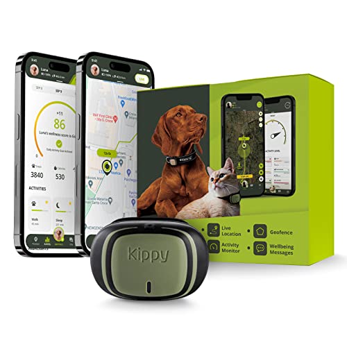 Kippy Evo - Collare GPS per Cani e Gatti con Localizzatore e Rilevatore dell'Attività e dello Stato di Salute - Accessori Cani e Gatti - con Batteria a Lunga Durata e Torcia LED - Verde