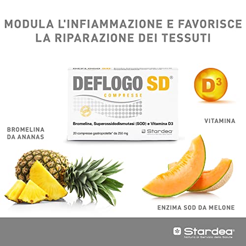 Deflogo SD | Integratore Alimentare | Drenaggio Liquidi Corporei | Funzionalità del Microcircolo | Bromelina | Enzima SOD | Vitamina D | 20 Compresse | Stardea