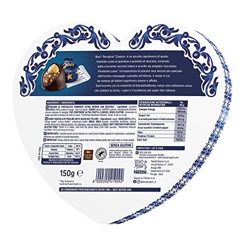 BACI PERUGINA CLASSICO Cioccolatini fondenti ripieni alla Gianduia, Scatola Regalo San Valentino 150g - 8earn