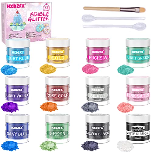 Glitter Commestibili - 12 Colori di Glitter Commestibili per Torte, Glitter Edibili per Drink, Decorazioni Torte, Cioccolatini, Muffin, Champagne, Cocktail, Panna (3g Ciascuno)