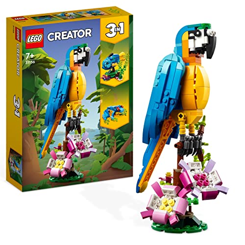 LEGO 31136 Creator Pappagallo Esotico, Set 3 in 1 con Pesce e Rana, Animali Giocattolo per Bambini da 7 Anni in su, Giochi Creativi con Figure della Giungla - 8earn