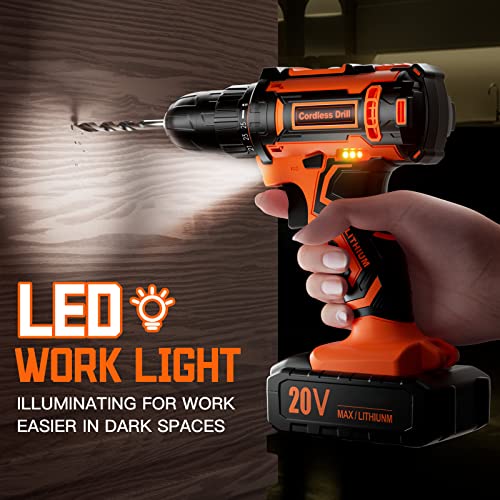 Trapano Avvitatore Batteria 20V, Avvitatore a Batteria, 2 Batterie 2.0Ah, Max 42Nm, 25+1 Impostazione Coppia, LED Luce, 2 Velocità, 24 Accessori, 10mm Mandrino Autoserrante, per Riparazione, Fai da te - 8earn