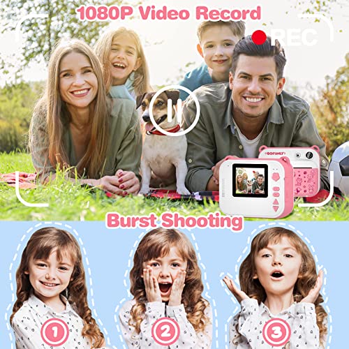 Gofunly Macchina Fotografica Bambini Istantanea, 2.0 Pollici Schermo 12MP/1080P HD Videocamera, Fotocamera Digitali Stampa Istantanea per Bambino con 32GB Scheda SD, Regalo per Bambini dai 3-12 Anni - 8earn