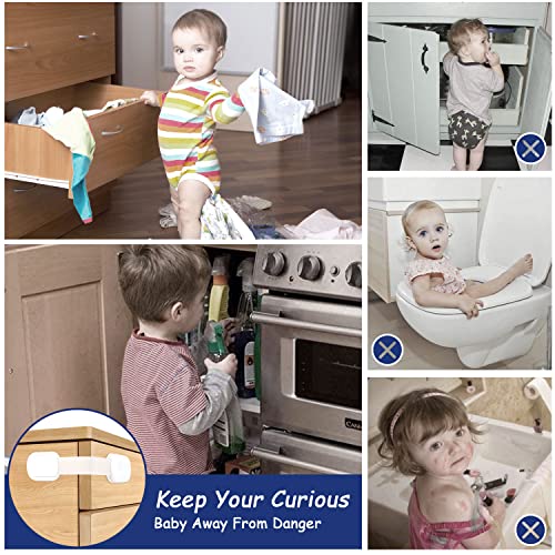 Septeamay 10 Pezzi Sicurezza Cassetti Bambini, Bambini Chiusure Sicurezza per Armadietto,Cassetto,Armadio,Frigorifero, Blocca Cassetti per bambini con 3M Adesivo Nessun Trapano Necessarioc - Bianca