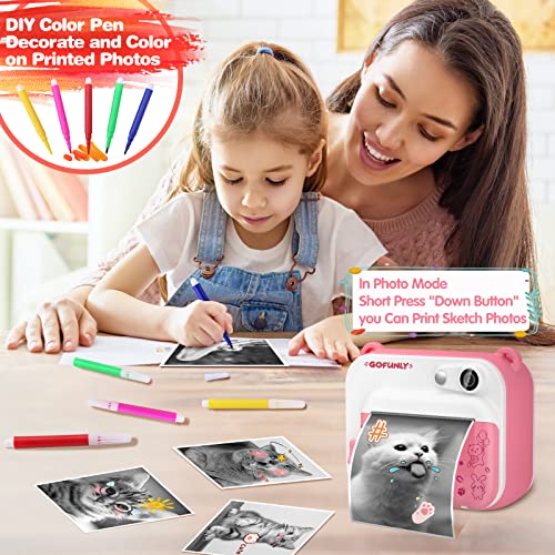 Gofunly Macchina Fotografica Bambini Istantanea, 2.0 Pollici Schermo 12MP/1080P HD Videocamera, Fotocamera Digitali Stampa Istantanea per Bambino con 32GB Scheda SD, Regalo per Bambini dai 3-12 Anni - 8earn