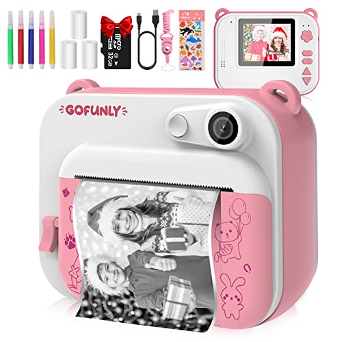 Gofunly Macchina Fotografica Bambini Istantanea, 2.0 Pollici Schermo 12MP/1080P HD Videocamera, Fotocamera Digitali Stampa Istantanea per Bambino con 32GB Scheda SD, Regalo per Bambini dai 3-12 Anni - 8earn
