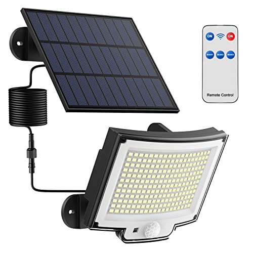 Luce Solare Led Esterno con Sensore di Movimento [228LED/3Modes] Luci Solari da Esterno con Telecomando, IP65 Impermeabile LED Lampade Solari da Esterni con Estensore da 5M Giardino Garage [1 Pezzi ] - 8earn