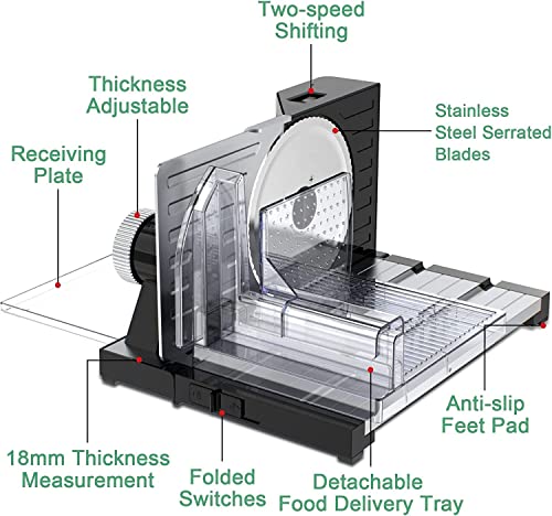 Affettatrice Elettrica da Casa 150W Affettatrice Acciaio Inossidabile Affettatrice Professionale Spessore Regolabile 0-18 mm Affettatrice Piccola per Pane Carne Frutta e Verdura - 8earn