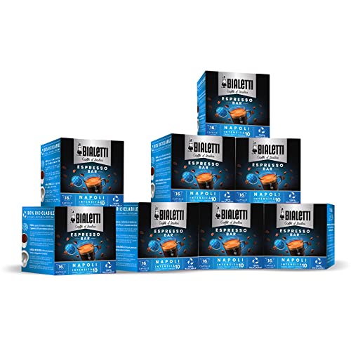 Bialetti Caffè D'Italia, Multipack 128 Capsule, 8 Box Da 16 Capsule, Napoli, Intensità 10, Compatibili con Macchine Bialetti sistema chiuso, 100% Alluminio - 8earn