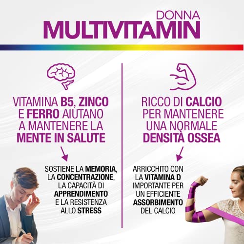 Multivitaminico completo Donna. Integratore Multivitaminico e Minerali contro stanchezza e affaticamento. Magnesio, Zinco, Ferro e Vitamine B,C,D,E,H Acido folico. 60 compresse Multivitaminico Agocap - 8earn