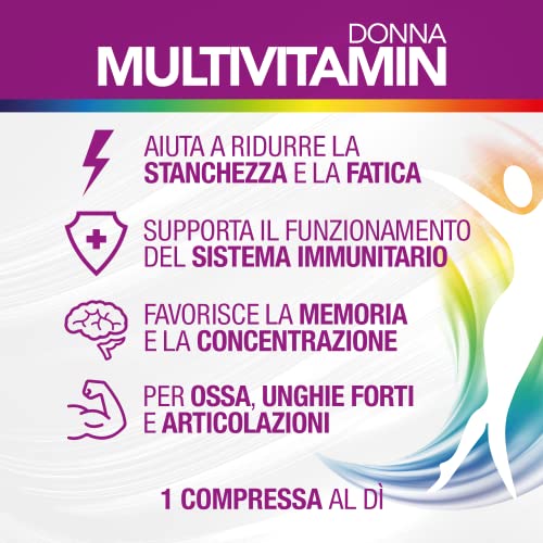 Multivitaminico completo Donna. Integratore Multivitaminico e Minerali contro stanchezza e affaticamento. Magnesio, Zinco, Ferro e Vitamine B,C,D,E,H Acido folico. 60 compresse Multivitaminico Agocap - 8earn