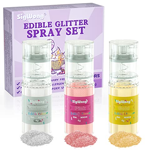 Glitter Commestibili Spary per Drink, 3 Colori Glitter Alimentari per Dolci Cocktail, Glitter per Decorazioni Torte, Bevande, Cioccolatini, Fondente, Rosa, Oro, Argento, 4g/Cad