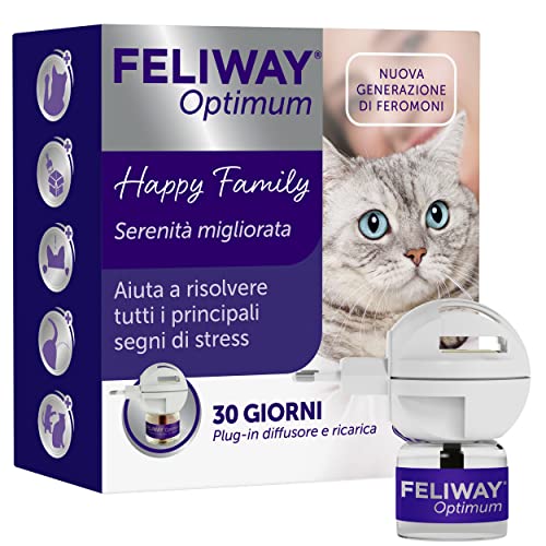 FELIWAY® Optimum – Antistress Calmante di Nuova Generazione per Gatti – Diffusore + 1x Ricarica da 48 ml - Feromoni Felini più Incisivi per Rilassare e Tranquillizzare i Gatti Stressati