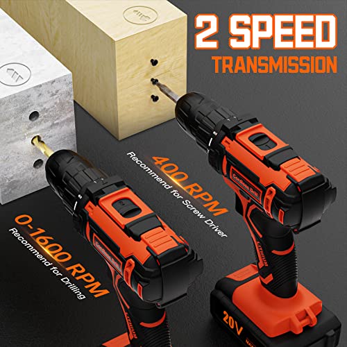 Trapano Avvitatore Batteria 20V, Avvitatore a Batteria, 2 Batterie 2.0Ah, Max 42Nm, 25+1 Impostazione Coppia, LED Luce, 2 Velocità, 24 Accessori, 10mm Mandrino Autoserrante, per Riparazione, Fai da te - 8earn