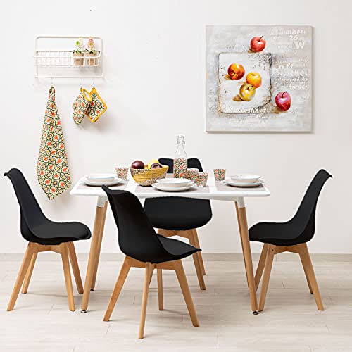 Baroni Home Sedia da Pranzo o Ufficio con Gambe in Legno, Sedia Ergonomica con Cuscino Integrato 50X48X82 cm (4, Nero) - 8earn
