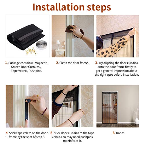 Zanzariera Magnetica per Porte Finestra, CACOE Zanzariere Magnetiche Tenda Rete Anti Zanzare Insetti Facile da installare,Resistente Traspirante (90x210, Nero) - 8earn