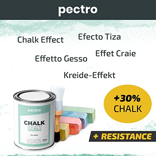 PECTRO Chalk Paint Vernice a Gesso 750ml + Pennello Tondo in Legno Pack - Pittura per Mobili Senza Carteggiare - Chalk Paint Bianco e Colori per legno Efetto Polvere (BIANCO ANTICO) - 8earn