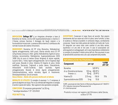 Deflogo SD | Integratore Alimentare | Drenaggio Liquidi Corporei | Funzionalità del Microcircolo | Bromelina | Enzima SOD | Vitamina D | 20 Compresse | Stardea
