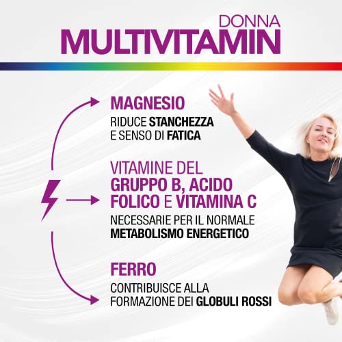 Multivitaminico completo Donna. Integratore Multivitaminico e Minerali contro stanchezza e affaticamento. Magnesio, Zinco, Ferro e Vitamine B,C,D,E,H Acido folico. 60 compresse Multivitaminico Agocap - 8earn