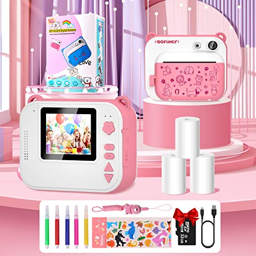 Gofunly Macchina Fotografica Bambini Istantanea, 2.0 Pollici Schermo 12MP/1080P HD Videocamera, Fotocamera Digitali Stampa Istantanea per Bambino con 32GB Scheda SD, Regalo per Bambini dai 3-12 Anni - 8earn