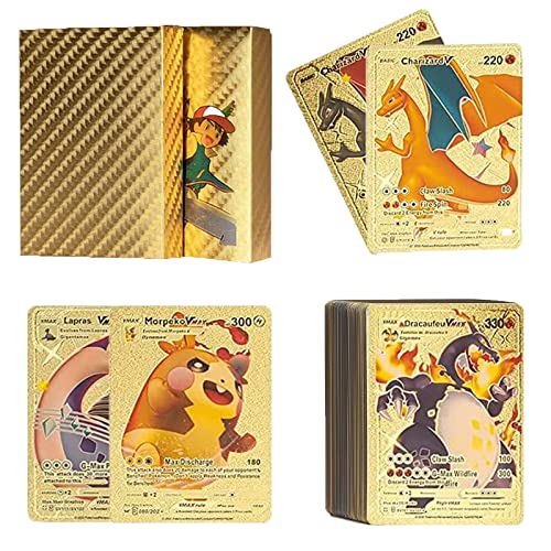 55 Carte Oro, Carta Oro Collezionabili, Rare Carte Da Placcate Dorate(18Vmax, 7V, 1DX, 18GX, 11 Ultra Rare), Carte Rare Vmax, Compreso il TCG Deck-Box, Nessuna Ripetizione - 8earn