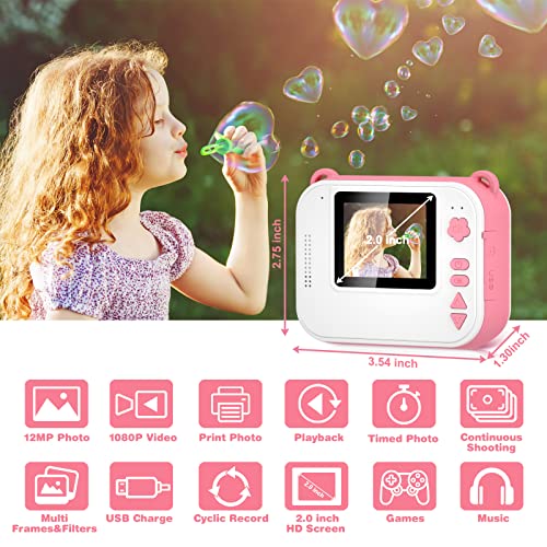Gofunly Macchina Fotografica Bambini Istantanea, 2.0 Pollici Schermo 12MP/1080P HD Videocamera, Fotocamera Digitali Stampa Istantanea per Bambino con 32GB Scheda SD, Regalo per Bambini dai 3-12 Anni - 8earn