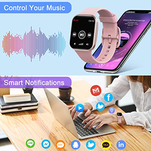 Smartwatch Donna Orologio Fitness 1.69" Smart Watch con Contapassi/Cardiofrequenzimetro/SpO2/Cronometro, 25 Sportivo, Notifiche Messaggi, Impermeabil IP68 Fitness Tracker per Android iOS -2022 Rosa - 8earn