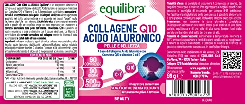 Equilibra Integratori Alimentari, Collagene Q10 Acido Ialuronico, Benessere e Bellezza della Pelle, a Base di Collagene Idrolizzato, Acido Ialuronico, Coenzima Q10, Vitamine C ed E, 90 Compresse - 8earn