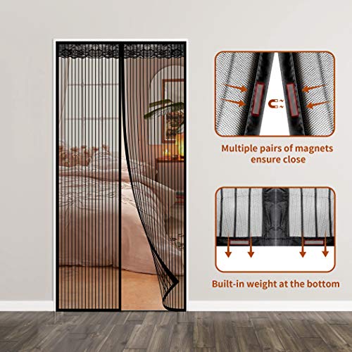 Zanzariera Magnetica per Porte Finestra, CACOE Zanzariere Magnetiche Tenda Rete Anti Zanzare Insetti Facile da installare,Resistente Traspirante (90x210, Nero) - 8earn