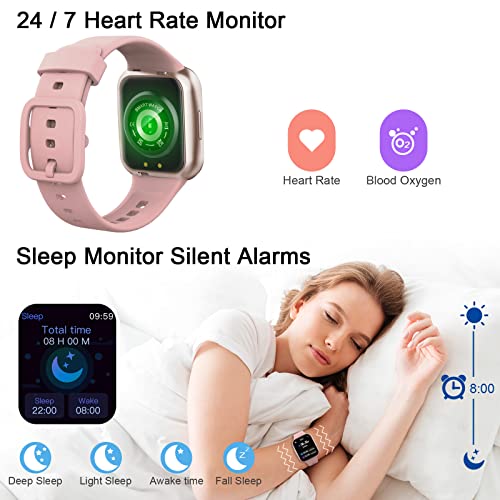 Smartwatch Donna Orologio Fitness 1.69" Smart Watch con Contapassi/Cardiofrequenzimetro/SpO2/Cronometro, 25 Sportivo, Notifiche Messaggi, Impermeabil IP68 Fitness Tracker per Android iOS -2022 Rosa - 8earn