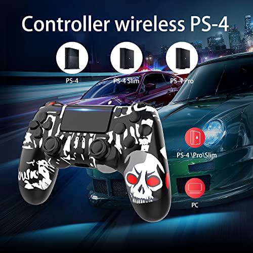 YUYIU 【Aggiornamento Wireless Controller per Ps4 Remote Plays-tation 4/Slim/Pro/PC, Controllori con Doppio Vibrazione Shock Speaker, Jack per Cuffie Touch Pad Six Axis Motion Control (SKULL) - 8earn