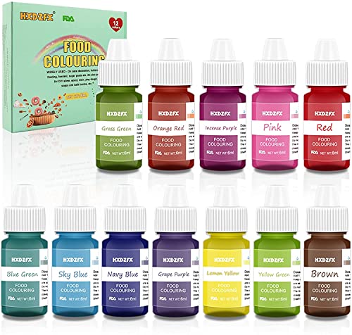 Coloranti Alimentari a 12 colori - Colorante Alimentare Liquido Concentrati per Cuocere, Decorare, Glassare e Cucinare - Coloranti Alimentari Vibranti per Fondente, Slime e Mestieri - Flaconi di 6 ml