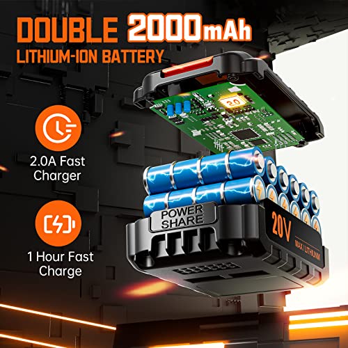Trapano Avvitatore Batteria 20V, Avvitatore a Batteria, 2 Batterie 2.0Ah, Max 42Nm, 25+1 Impostazione Coppia, LED Luce, 2 Velocità, 24 Accessori, 10mm Mandrino Autoserrante, per Riparazione, Fai da te - 8earn