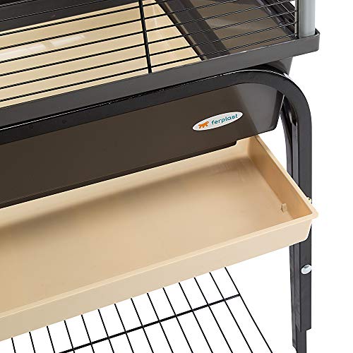 Ferplast Gabbia Spaziosa per Canarini, Cocorite e Uccelli Esotici Planeta, con Accessori, Supporto Portaoggetti con Ruote, Metallo Verniciato Nero, Fondo in Plastica Marrone, 97 X 58 X H 173,5 cm