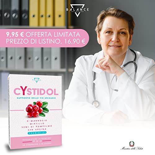 CYSTIDOL® - 60 COMPRESSE | D-Mannosio | Integratore Cistite, con Mirtillo Rosso, Probiotici, Semi di Pompelmo | Cranberry per Candida e Infezioni delle Vie Urinarie | 100% Naturale - 8earn