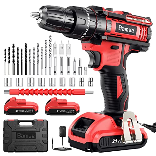 Trapano Avvitatore Batteria 21V, Bamse Avvitatore a Batteria con 2 Batteries 2.0Ah, 42Nm Avvitatore Elettrico, 25+3 Coppie, 2 Velocità, 30CS Accessori, LED Luce per Casa Progetto - 8earn