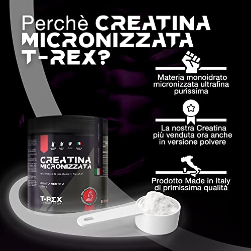 T-Rex Integratori Creatina Micronizzata Monoidrata - Integratore alimentare per massa muscolare e boost energetico pre workout (Polvere, 250 g (Confezione da 1)) - 8earn