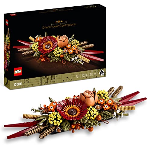 LEGO 10314 Icons Centrotavola di Fiori Secchi Finti, Set Fai da Te per Adulti, Botanical Collection con Rosa e Gerbera Artificiali, Decorazione Tavolo o Parete - 8earn
