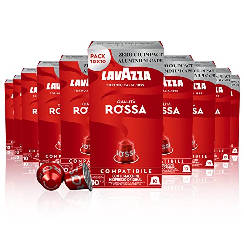 Lavazza, Qualità Rossa, 100 Capsule di Caffè in Alluminio Compatibili con Macchine Nespresso Original, con Note di Cioccolato e Frutta Secca, Arabica e Robusta, Intensità 10/13, Tostatura Media - 8earn