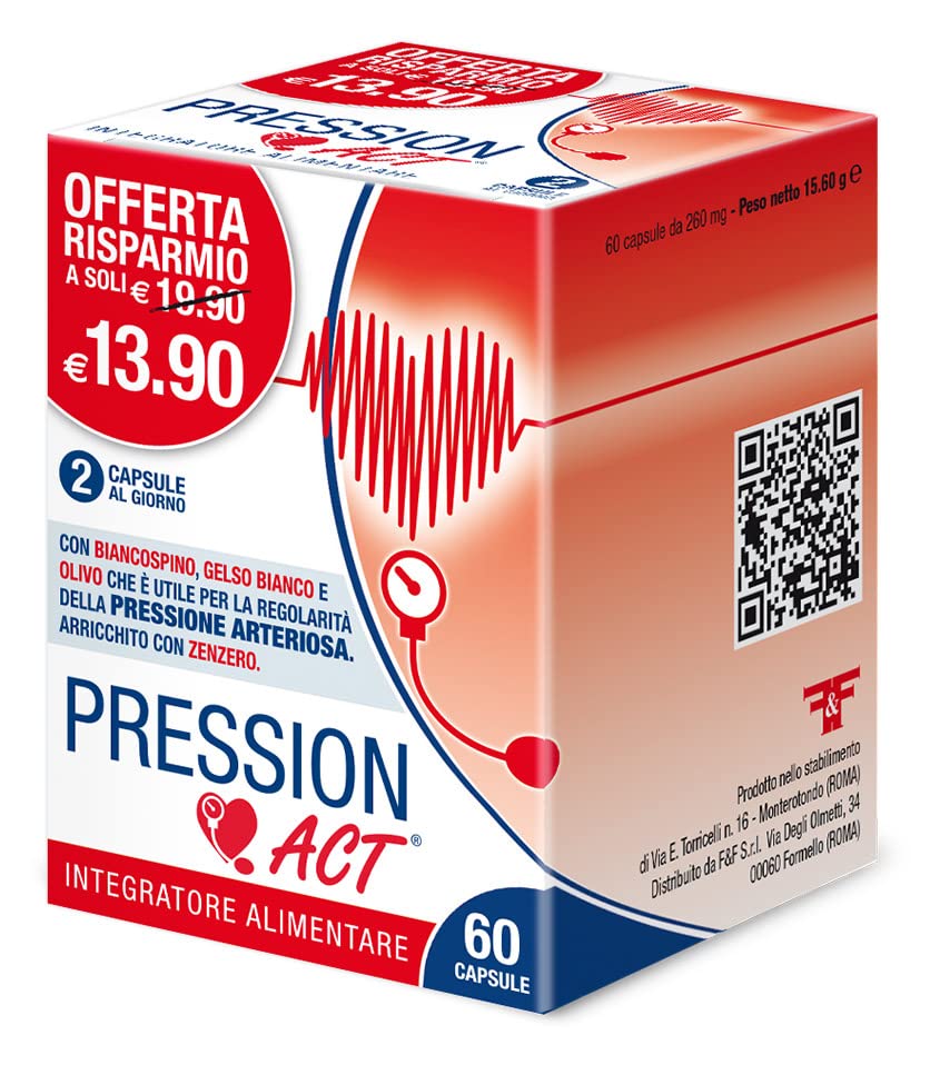 Pression Act Integratore alimentare per regolare la pressione arteriosa con Biancospino, Gelso bianco, zenzero e olivo. 60 capsule - 8earn