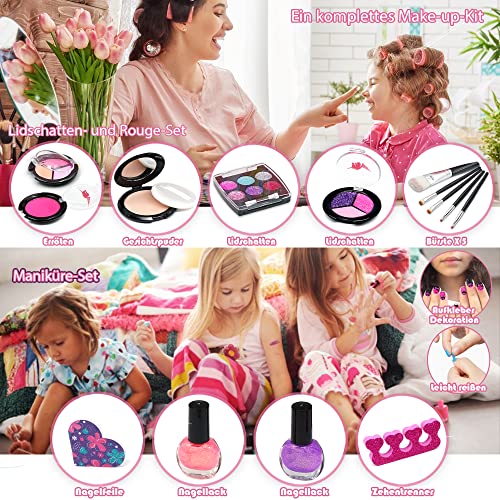 Set di trucco per bambini per bambine, 27 pezzi lavabile set di trucchi per bambini, sicuro e atossico giocattolo di ruolo, Natale, compleanno, regalo per 4, 5, 6, 7, 8, 9, 10 anni, per ragazze