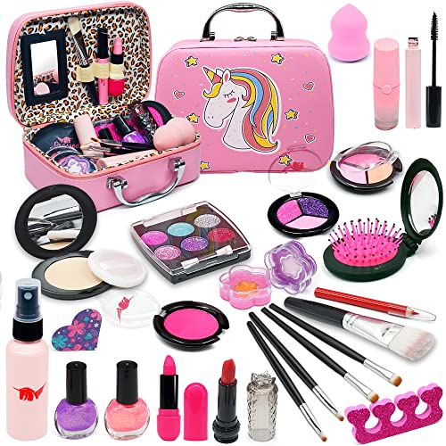 Set di trucco per bambini per bambine, 27 pezzi lavabile set di trucchi per bambini, sicuro e atossico giocattolo di ruolo, Natale, compleanno, regalo per 4, 5, 6, 7, 8, 9, 10 anni, per ragazze