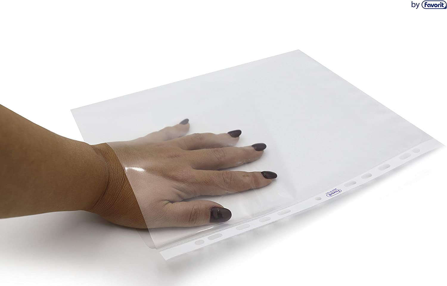 Buste Perforate, Lucide, Alto Spessore, 22 X 30 Cm, 100 Pezzi, Trasparenti
